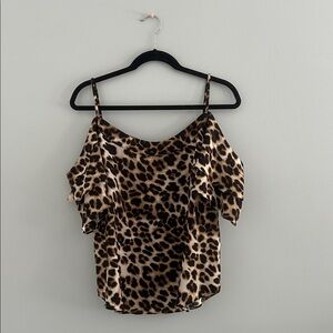 New York & Company Cheetah Print Off the Shoulder Top Size Large